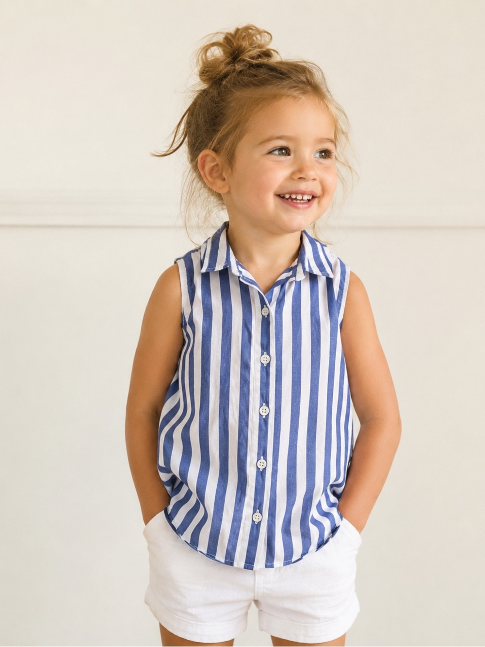 Crewcuts J Crew Kids Shirt Girls Sz 4/5 Blue White Stripe Sleeveless Button Up